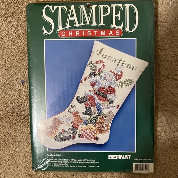 Bernat Christmas Stocking Cross Stitch Kit Santa & Toys 95-8764-00 - Picture 1 of 5